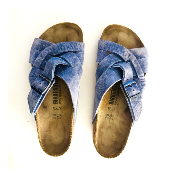 Birkenstock Lugano Soft Footbed Oiled Suede Sandals in Dusty Blue - Picture 3 of 9
